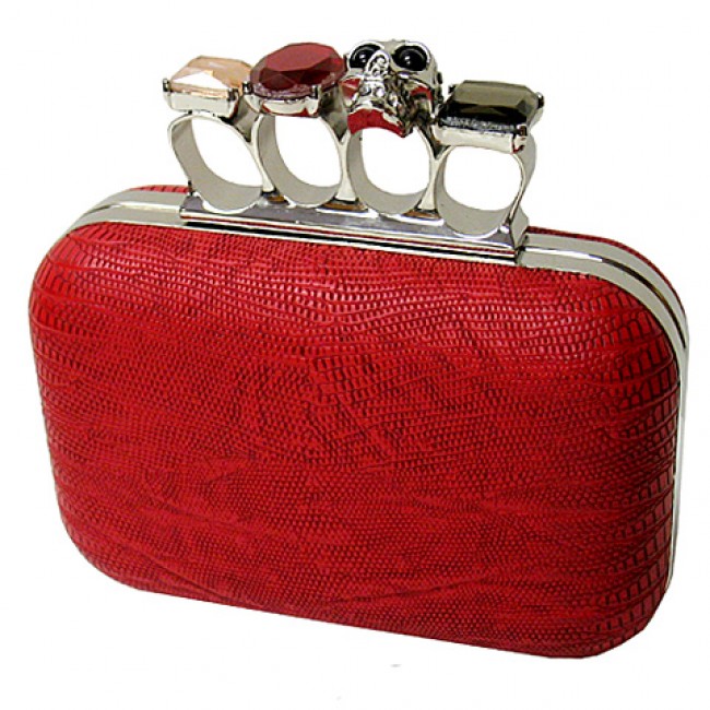 Evening Bag - Small Skull & Stone Knuckle Clutch Bags - Coral - BG-EHP7102COR